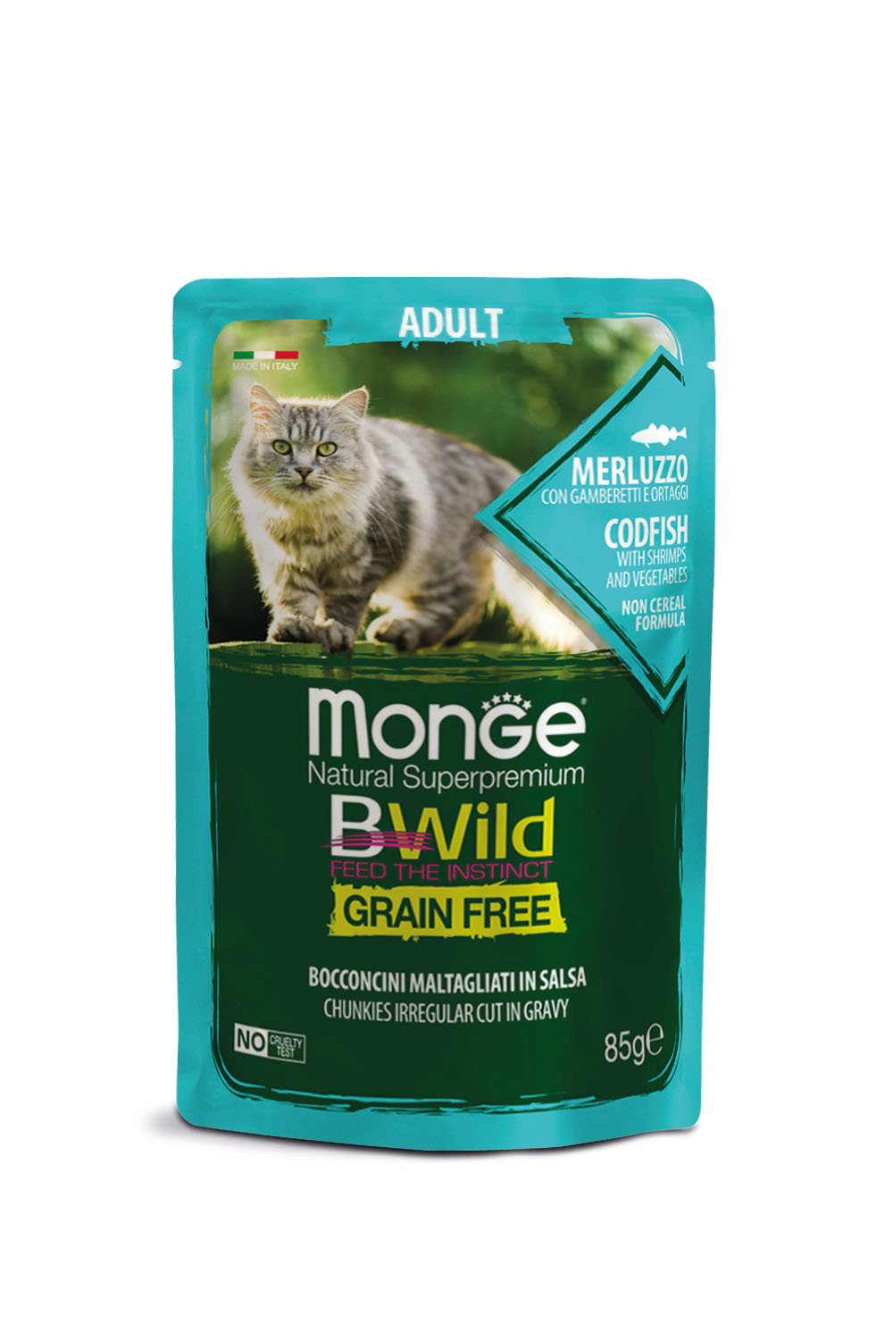 Monge Katze Bwild GF Adult Kabeljau, 85g