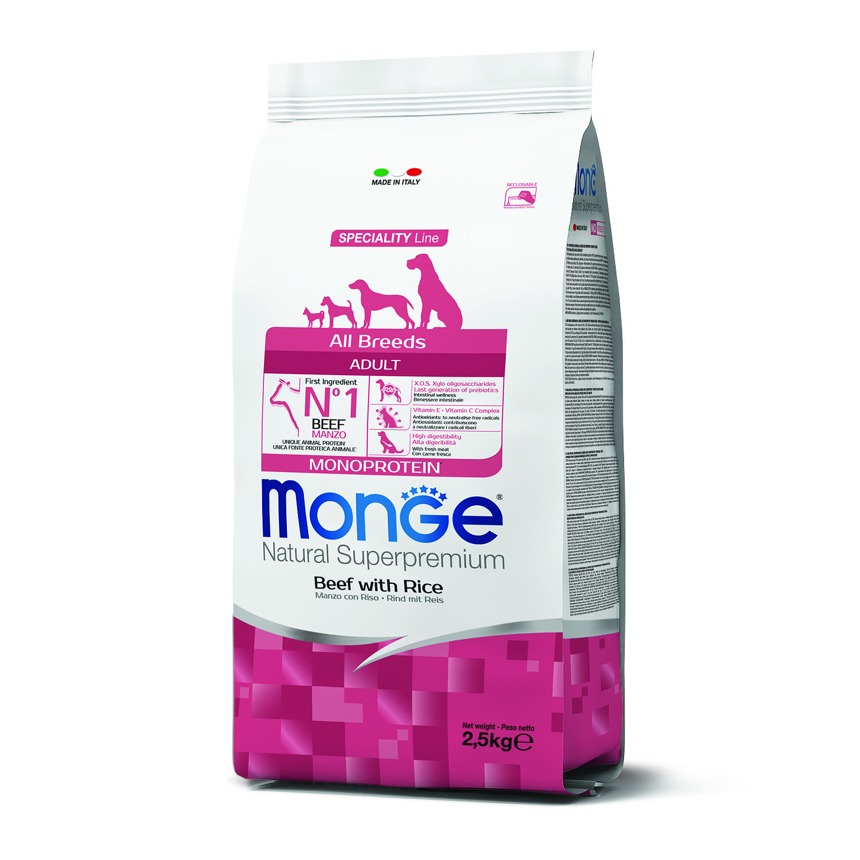 Monge Dog Adult All Breeds Rind & Reis, 2.5kg