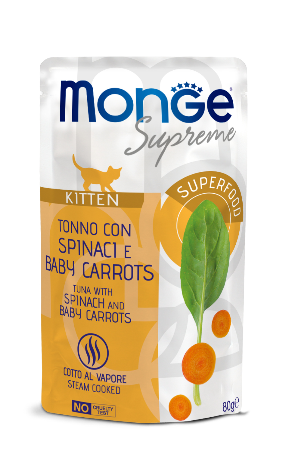 Monge Supreme sachet Kitten thon avec épinards et mini-carottes, 80g
