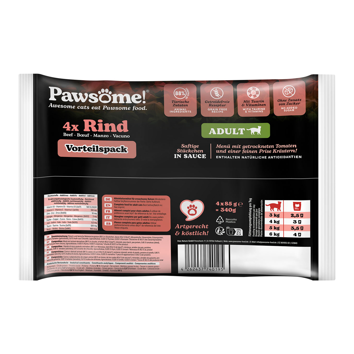 Pawsome Adult boeuf 4x85g
