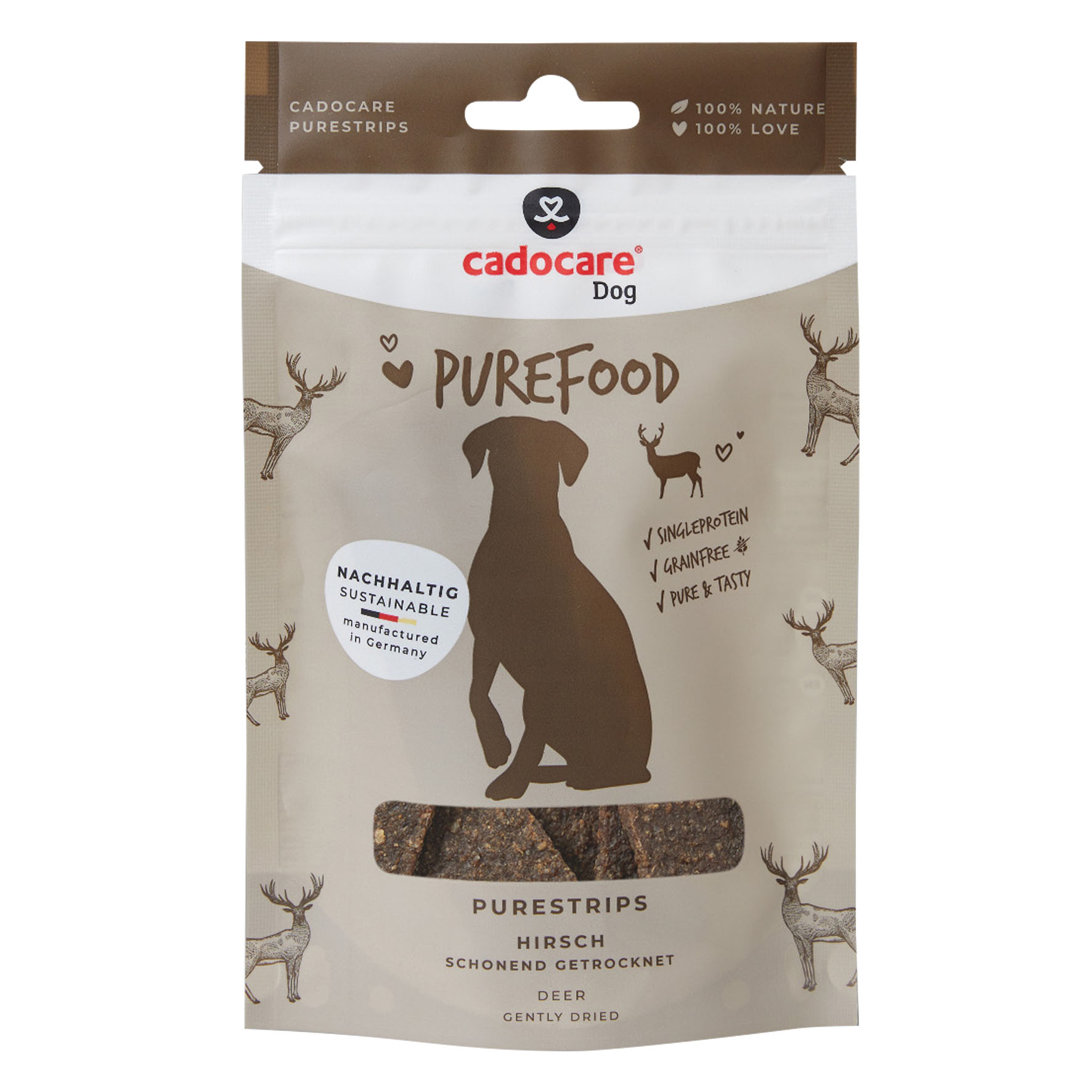 Cadocare Hundesnacks - PureStrips - Hirsch, 65g