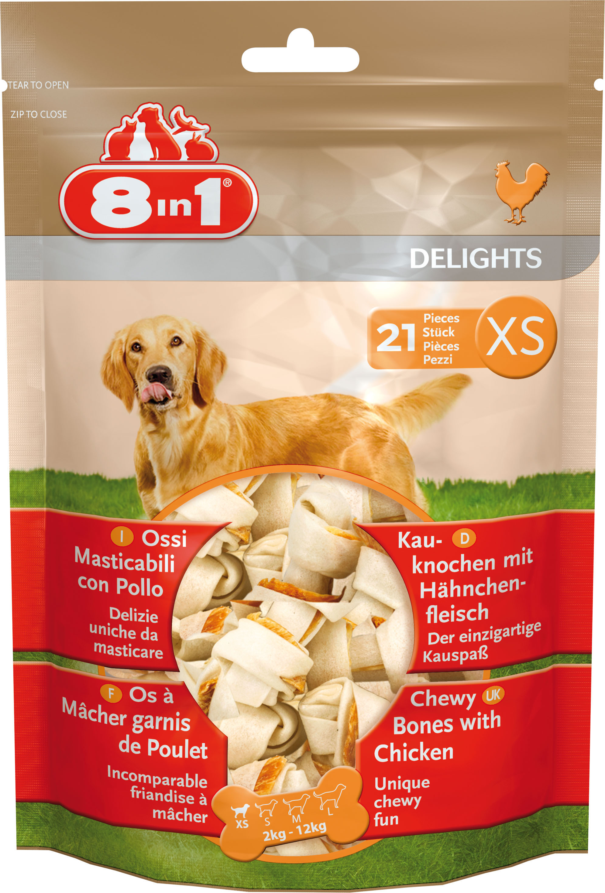 8in1 Delights Kauknochen, Grösse XS, Pack à 21Stk., 252g 