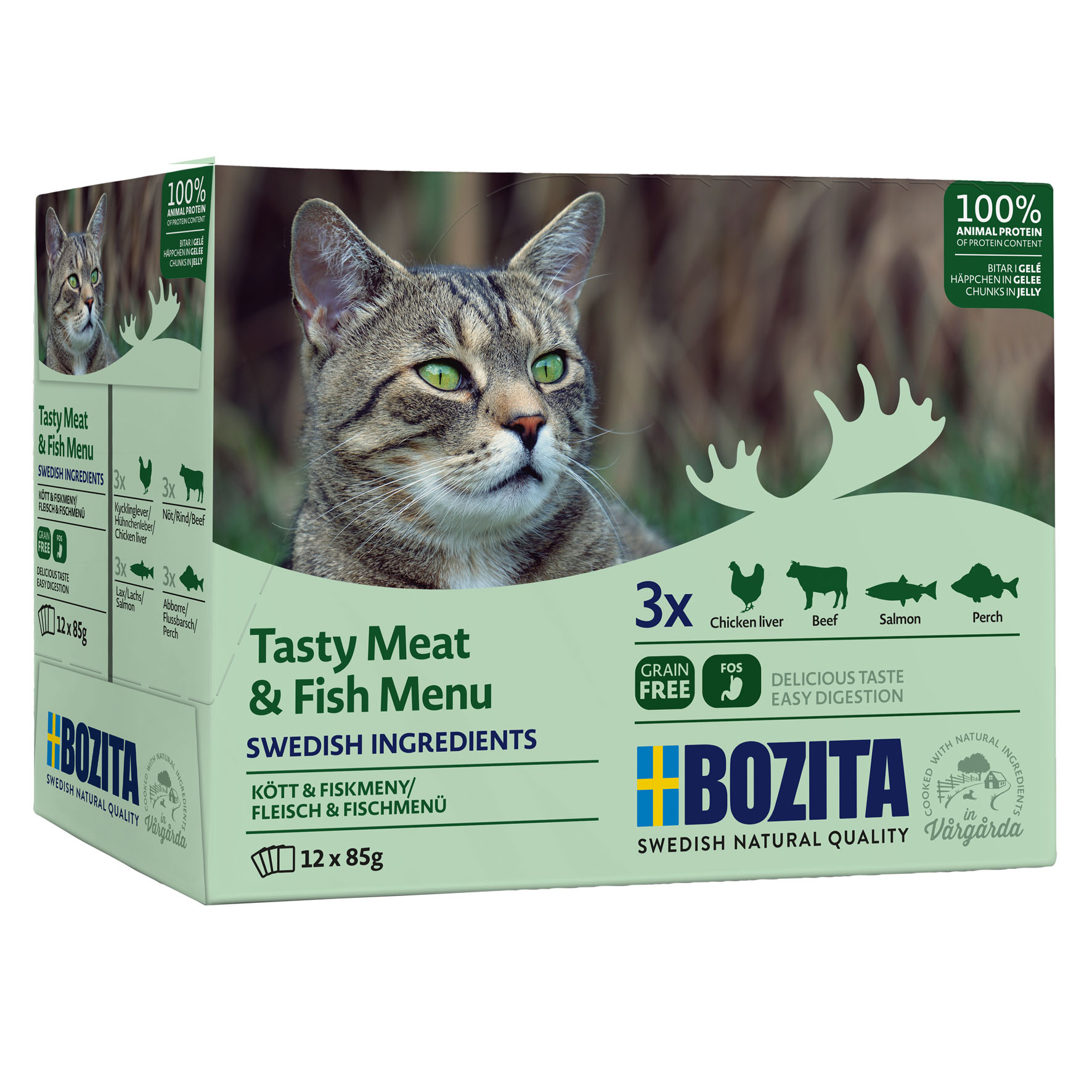 Bozita Pouch Bouchées en Gelée viande et poisson, 12x85g