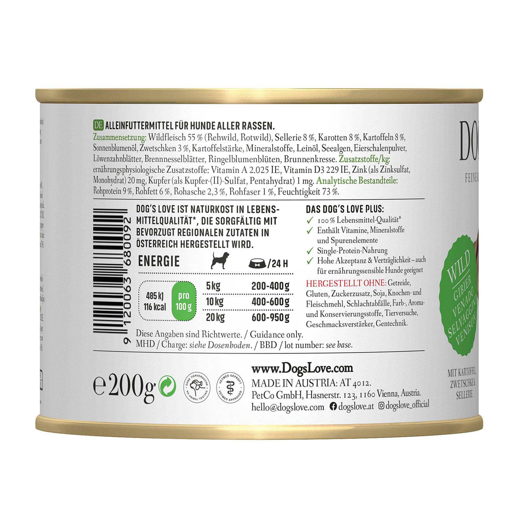 Dog‘s Love Classic Adult Wild, Kartoffel, Zwetschgen & Sellerie, 200g