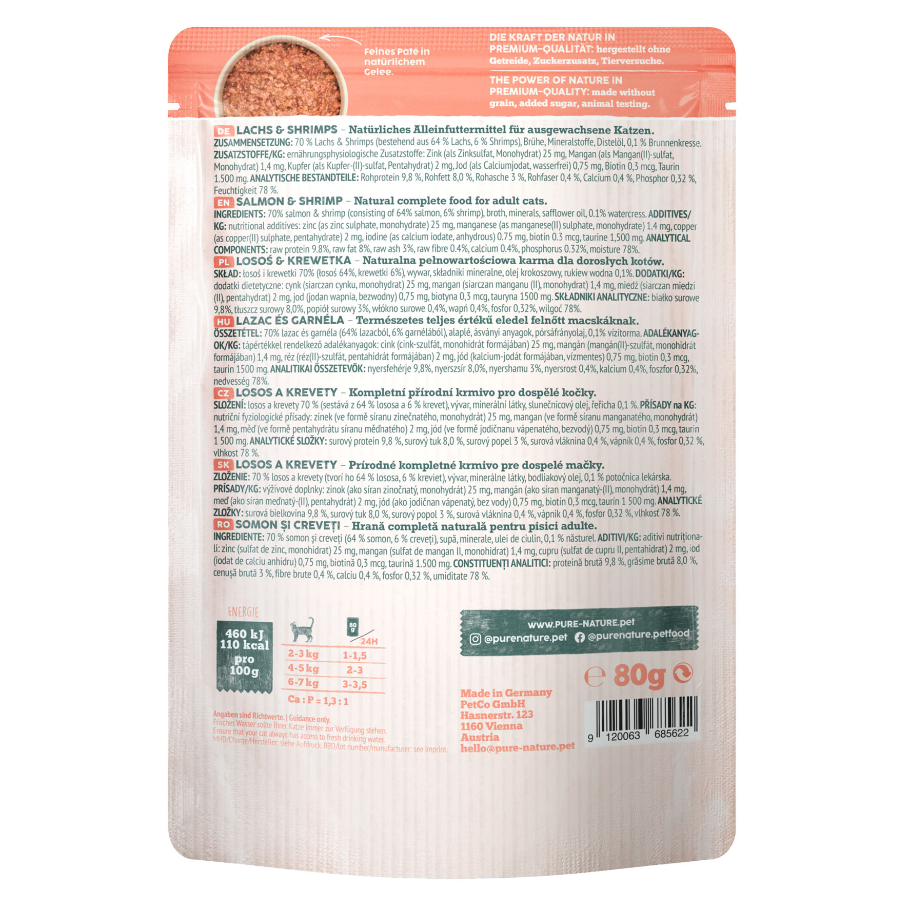 PureNature Salmone e gamberetti con crescione, 80g