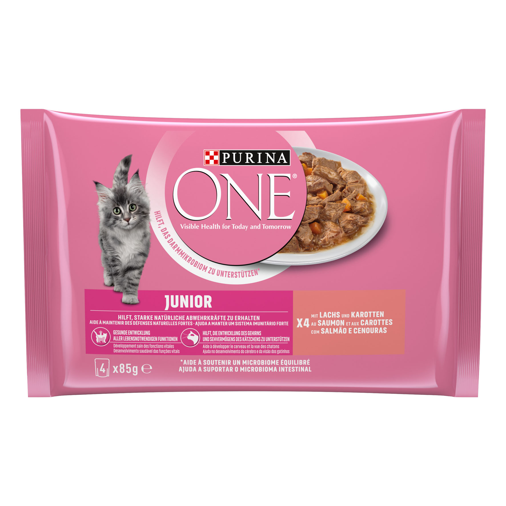Purina ONE Junior Lachs, 4x85g