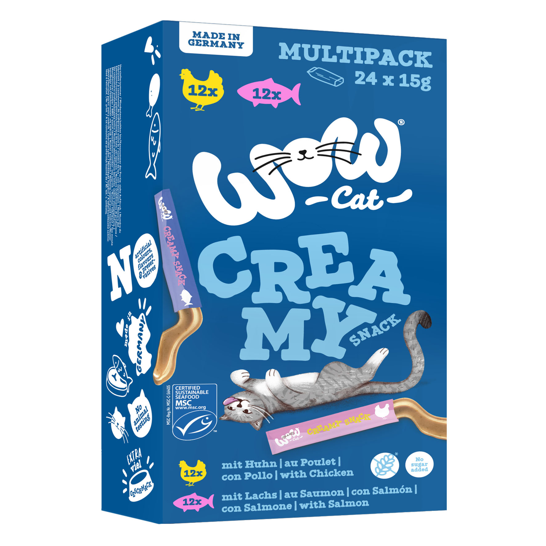 WOW CAT Creamy Multipack 24x15g mit Huhn & Lachs