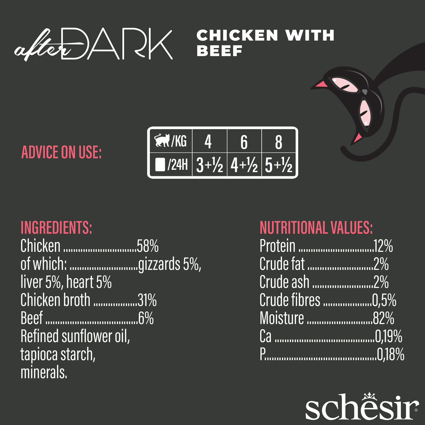 Schesir After Dark Wholefood Poulet avec Bouef, 12x80g