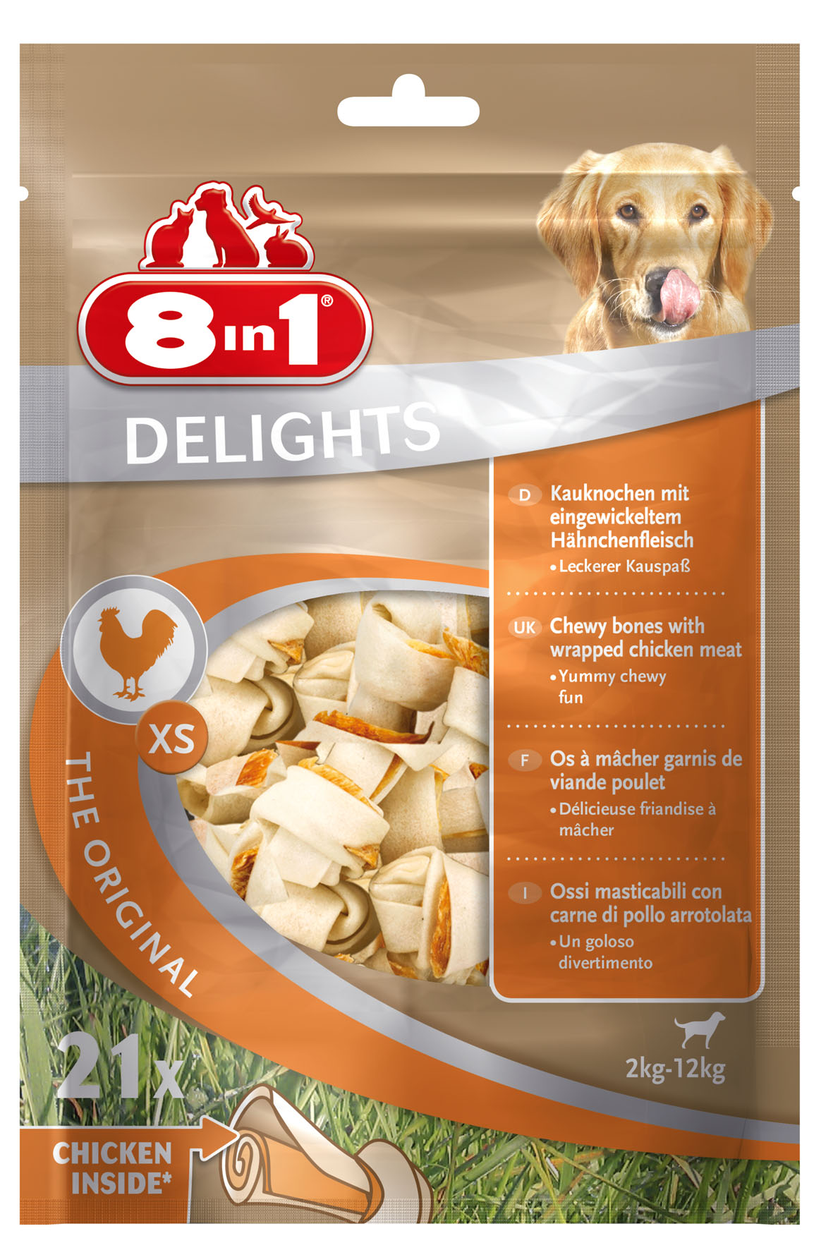 8in1 Delights Kauknochen, Grösse XS, Pack à 21Stk., 252g 
