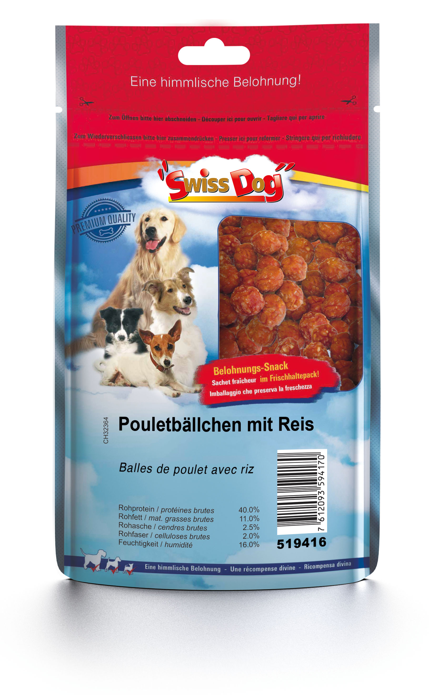 SwissDog Pouletbällchen mit Reis, 630g