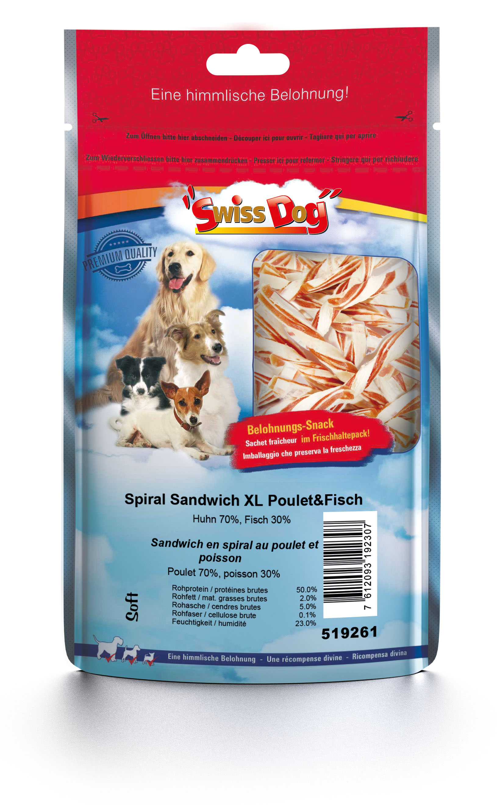 Foodwaste-SwissDog Spiral-Sandwich XL mit Poulet & Fisch, 400g
