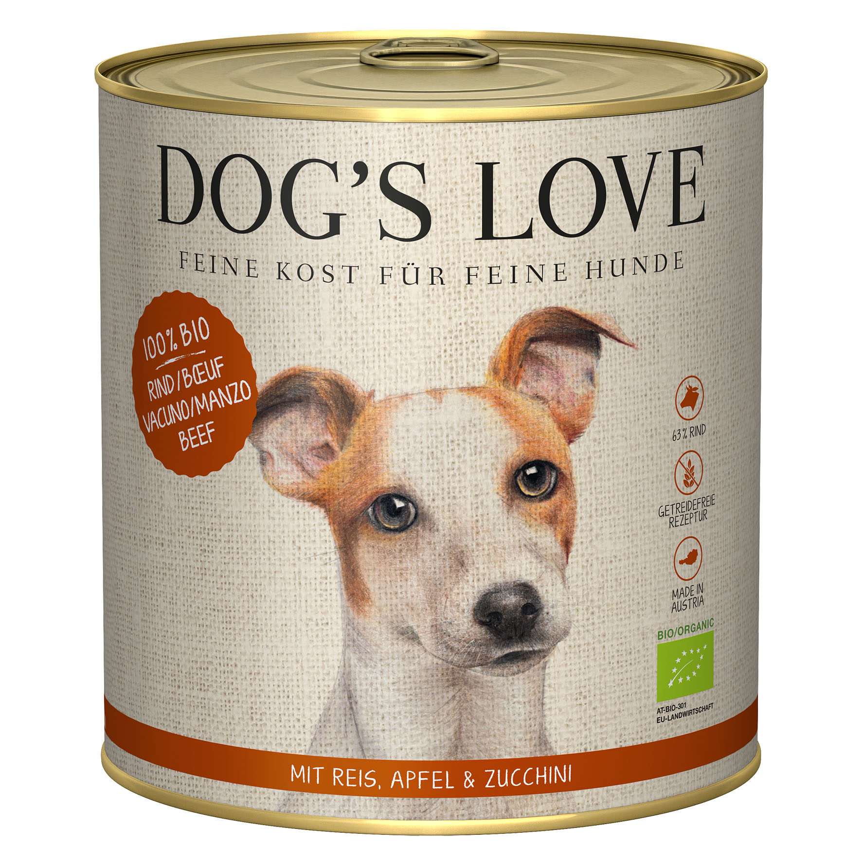 Dog‘s Love BIO boeuf, riz, pomme & courgette, 800g