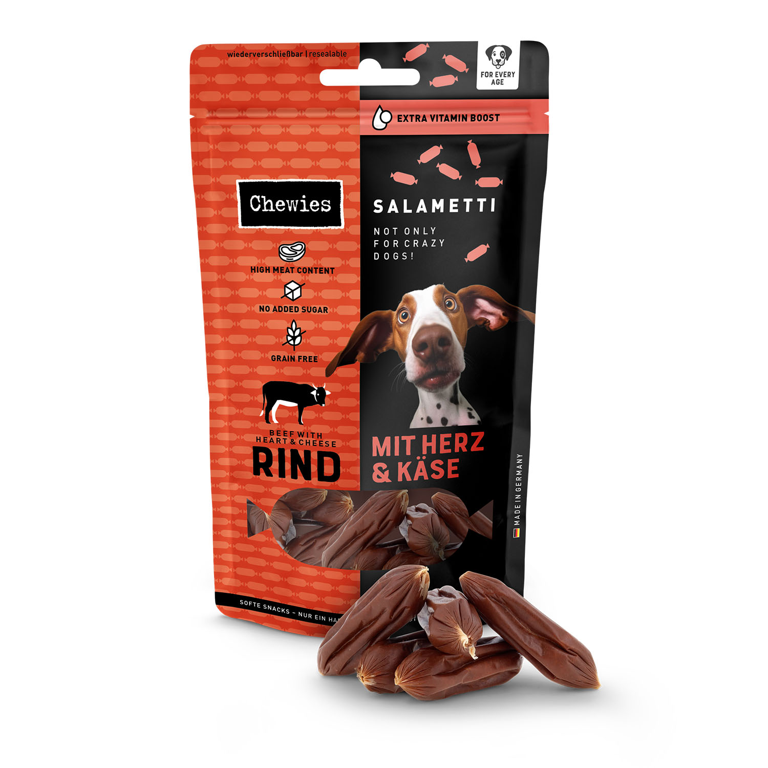 Chewies Salametti Rind, Herz&Käse 60g