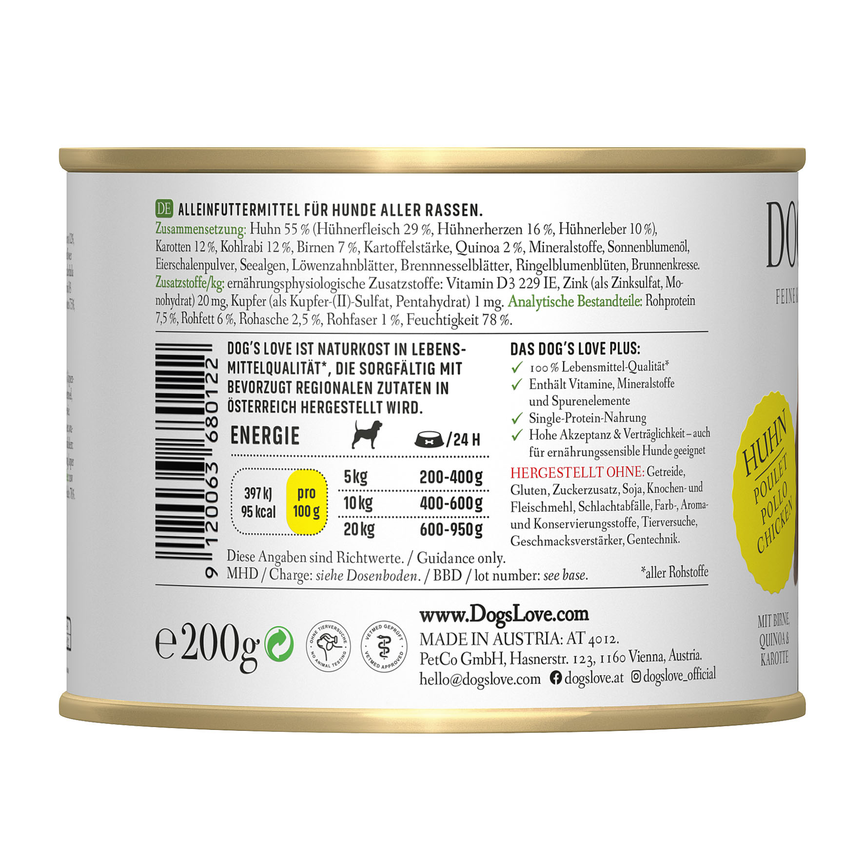 Dog‘s Love Classic Adult Huhn, Birne, Quinoa & Karotte, 200g