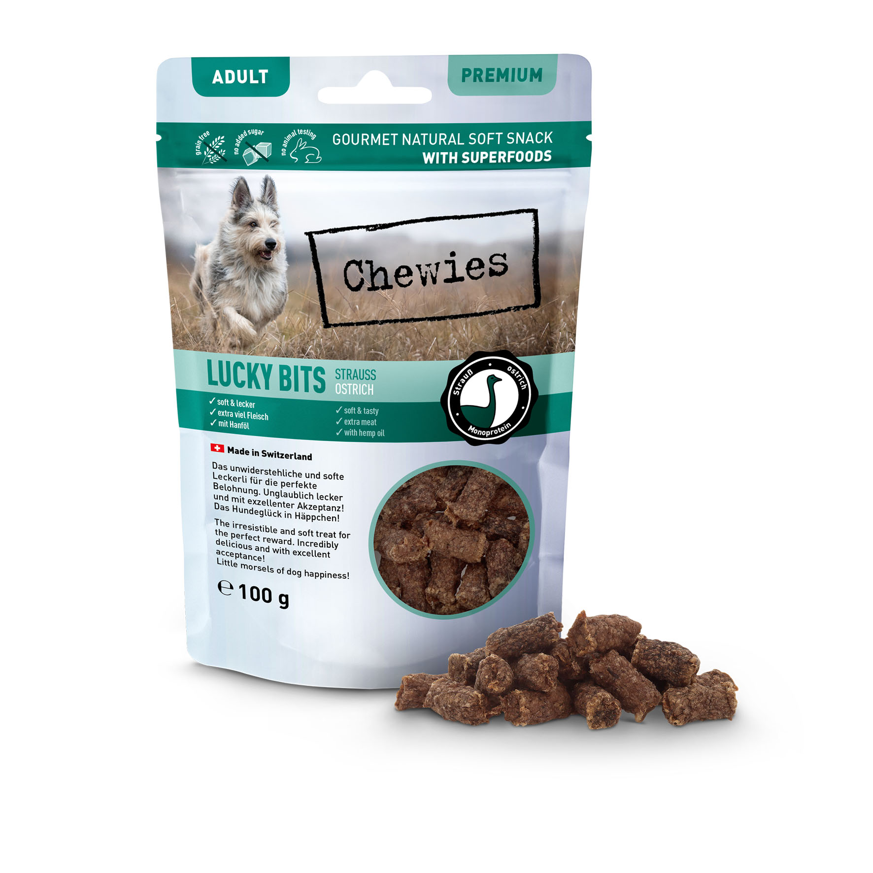 Chewies Lucky Bits autruche Adult 100g