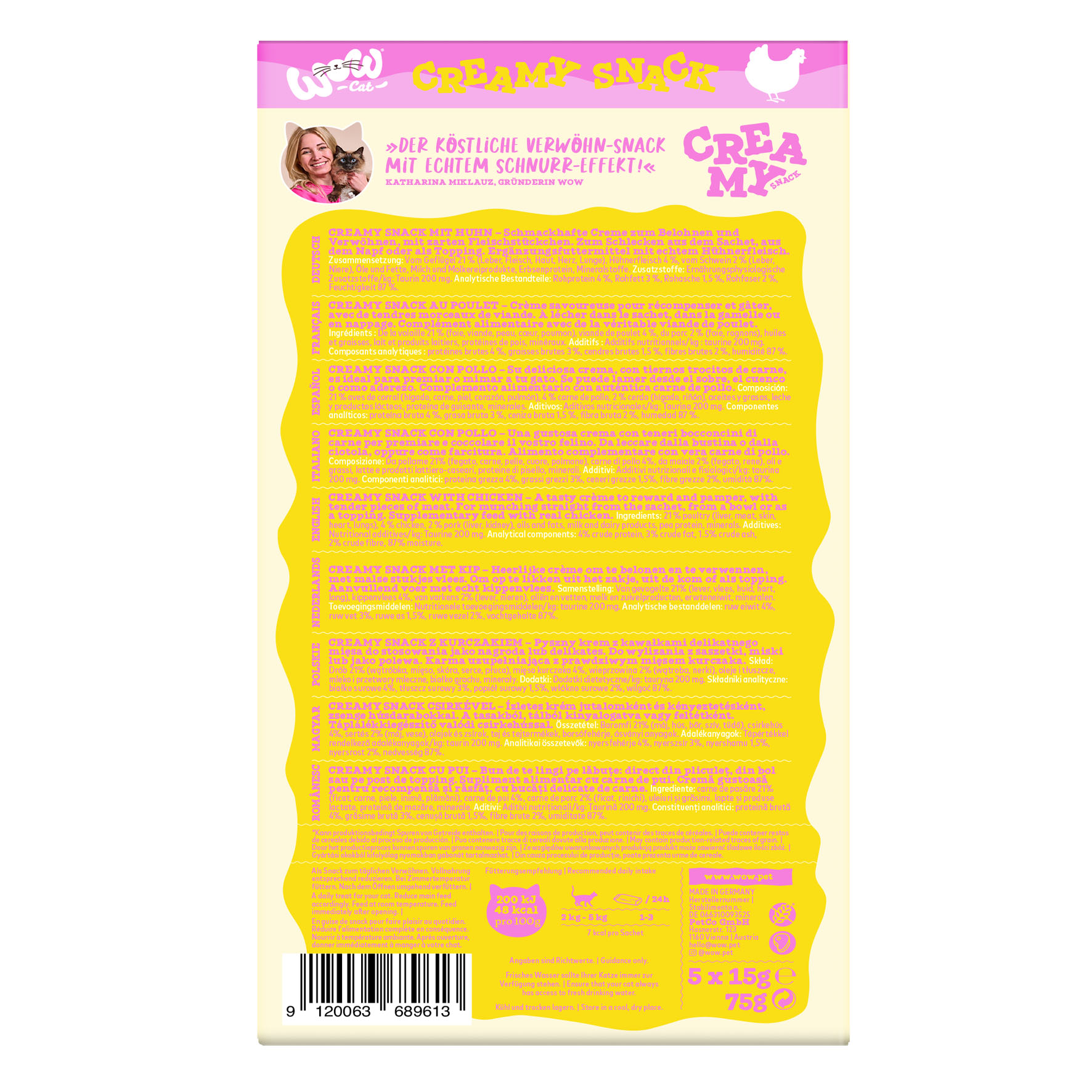 WOW CAT Creamy mit Huhn, 5x15g
