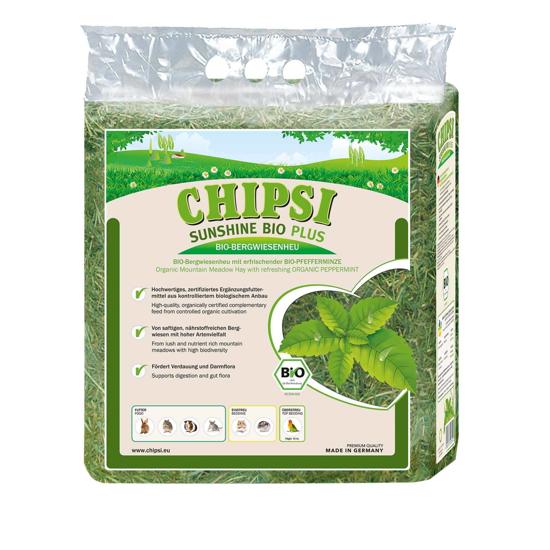 Chipsi Sunshine BIO Bergwiesenheu 600g, Pfefferminze