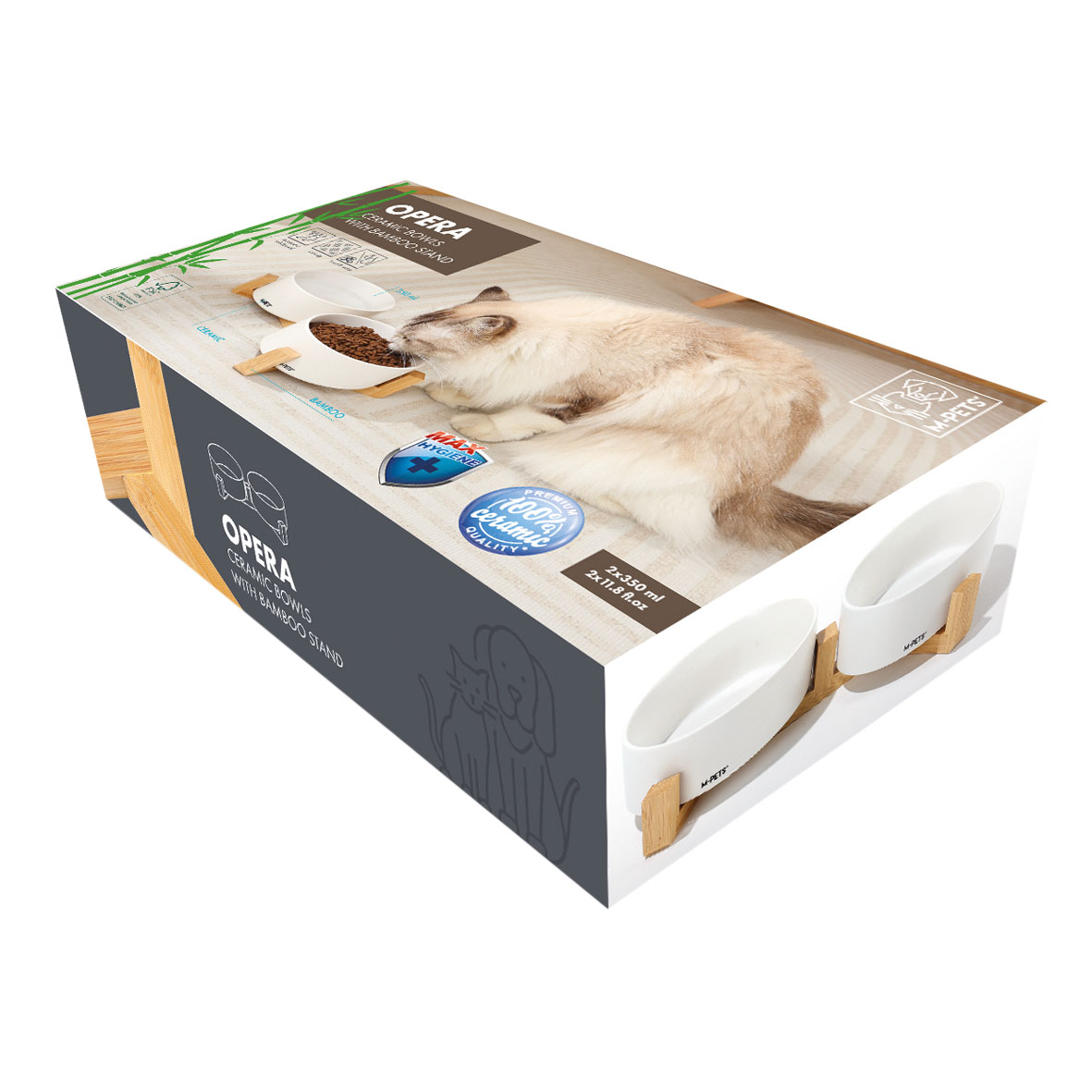M-Pets écuelle double en céramique avec support, blanc M: ø=13cmxH=5cm, 2x350ml