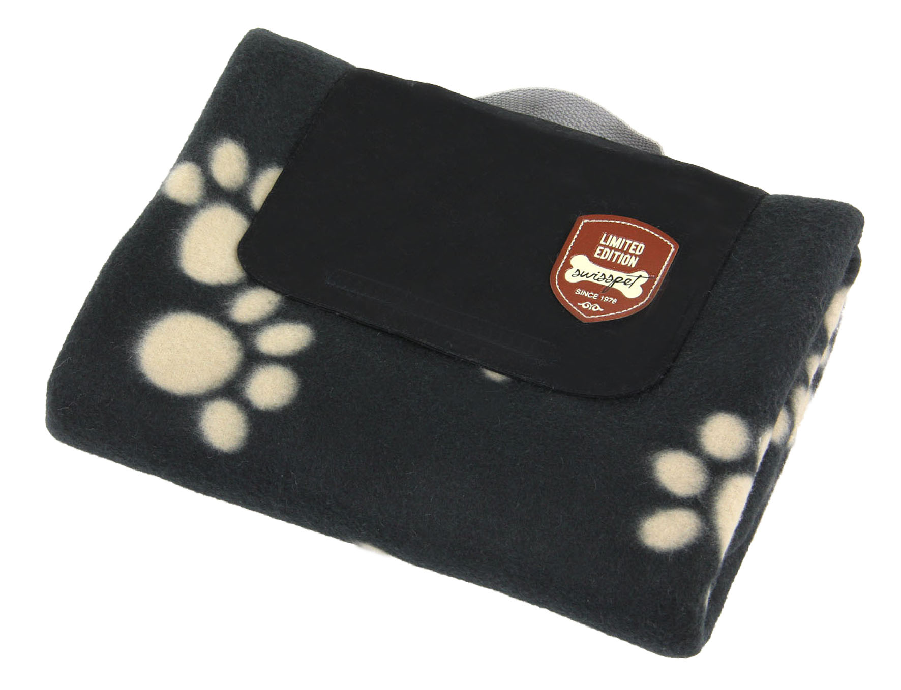 swisspet Reisedecke Plüscher, schwarz mit Pfoten