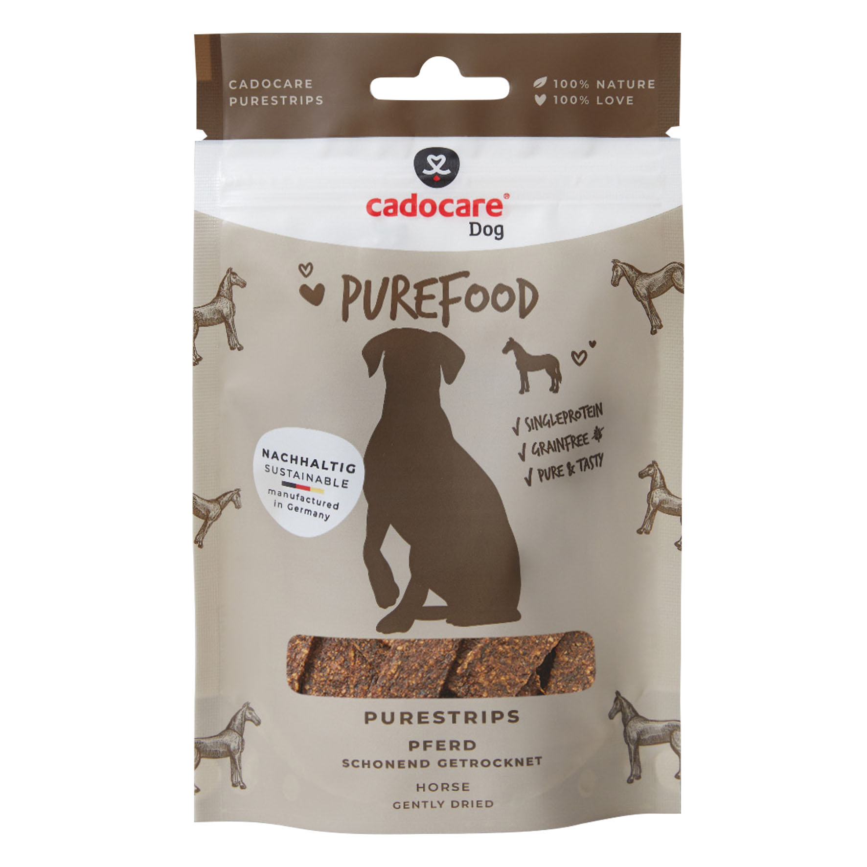 Cadocare Hundesnacks - PureStrips - Pferd, 65g
