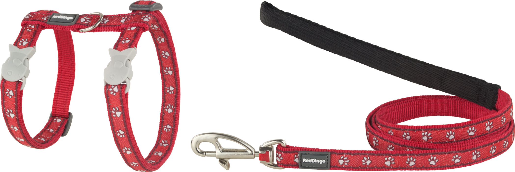 RedDingo Geschirr und Leine Paws rot - XS