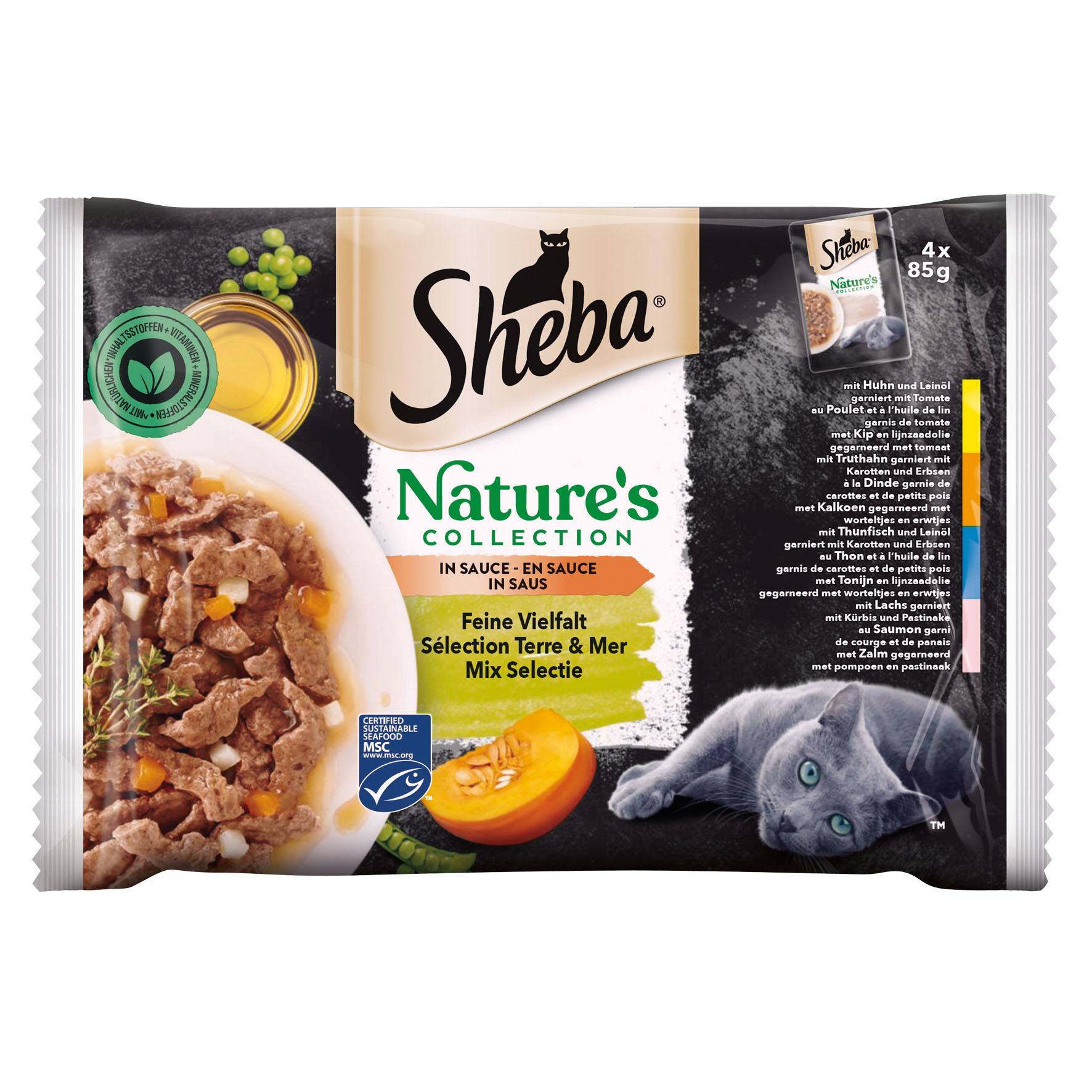 Sheba Natures Feine Vielfalt, Huhn & Lachs, in Sauce, 4x85g